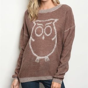 Mauve Owl Print Sweater